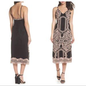 FOXIDOX (Anthropologie) S Victorian Garden Embroidered Midi V-Neck Dress